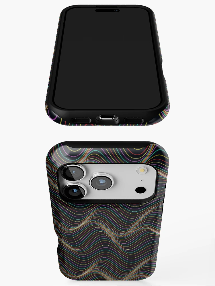 Thumbnail 3 of 4, iPhone Case, Abstract Multicolor Neon Wavy Contour Pattern designed and sold by GraphyLab.