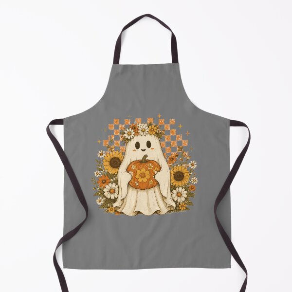 Item preview, Retro Groovy Ghost Holding Pumpkin Checkered Floral Halloween Cottagecore Tee designed and sold by Yellowriversss.
