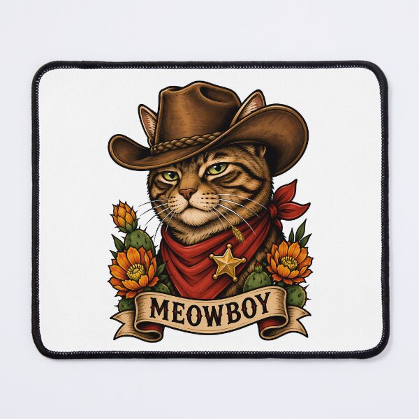Item preview, Meowboy Western Cowboy Cat Tattoo designed and sold by Old's Cool Cat Studio.