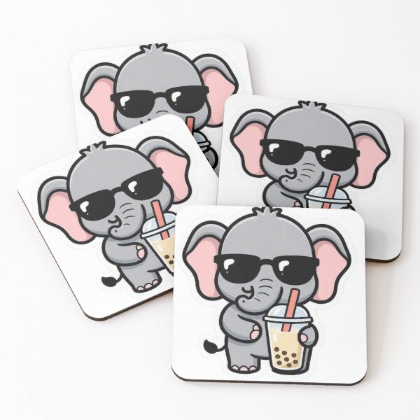 Item preview, Cute Elephant Drinking Boba Tea designed and sold by BobaCatDesign.