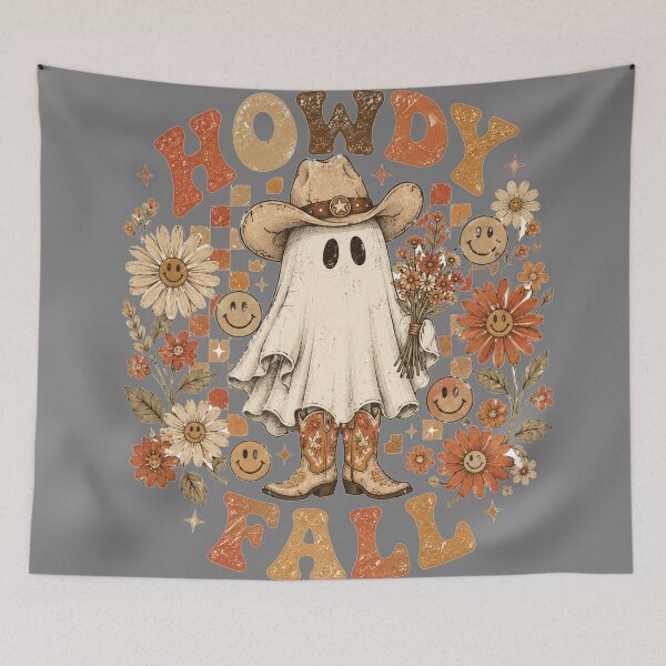 Item preview, Howdy Fall Cowboy Ghost Western Groovy Halloween Checkerboard Design designed and sold by Yellowriversss.