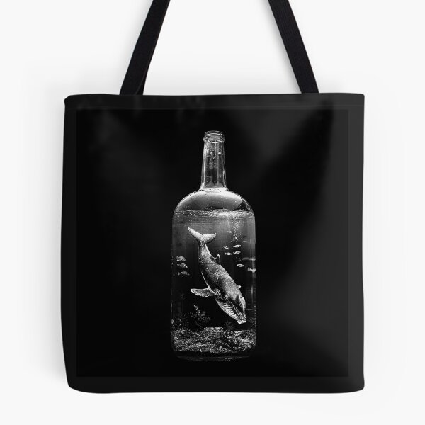 Item preview, Whale in a Bottle Surreal Monochrome Ocean Fantasy Art designed and sold by inkoutninja.