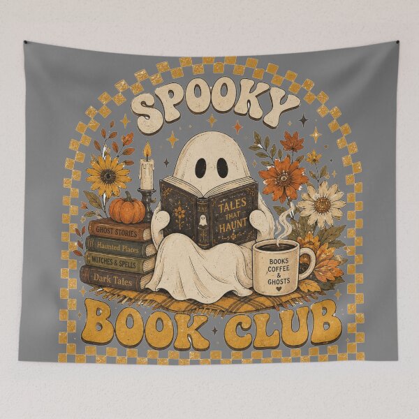 Item preview, Spooky Book Club Ghost Reading Cozy Fall Halloween Bookish Design designed and sold by Yellowriversss.