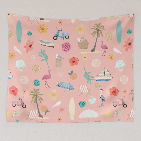Item preview, Fun beach pattern pastel salmon background designed and sold by SweetCoolVibes.