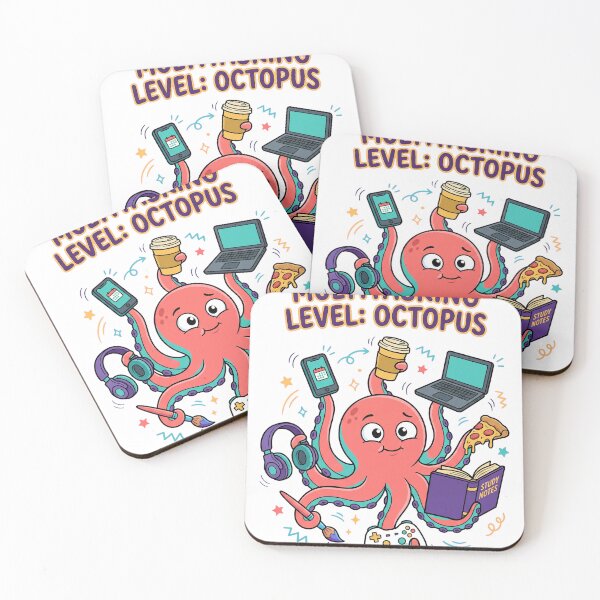 Item preview, Multitasking Octopus Funny Cartoon T-Shirt Design designed and sold by KIDEnia.