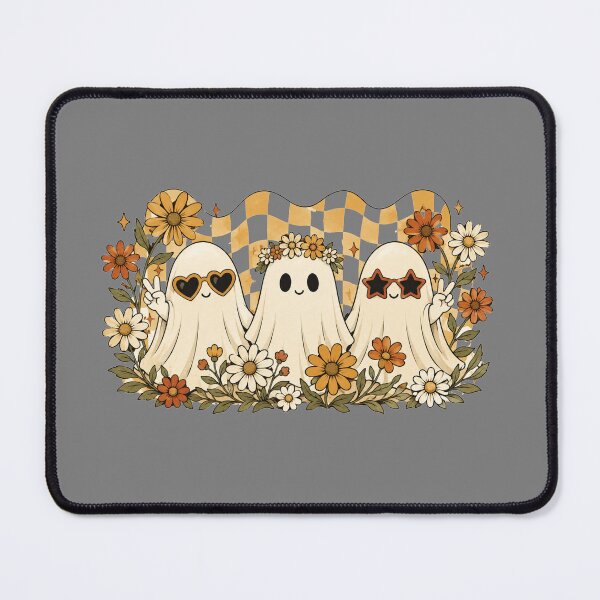 Item preview, Three Groovy Ghost Friends Retro Floral Checkerboard Halloween Squad designed and sold by Yellowriversss.