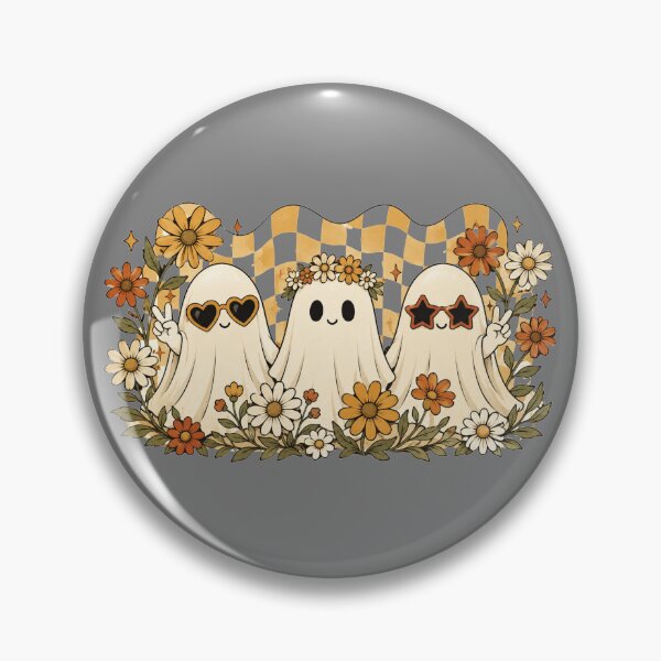Item preview, Three Groovy Ghost Friends Retro Floral Checkerboard Halloween Squad designed and sold by Yellowriversss.