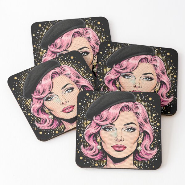 Item preview, Pink Hair Beret Girl - Luxury Gold Pearl Pop Art Portrait designed and sold by MAISON SYLVIE.