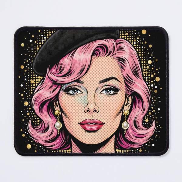Item preview, Pink Hair Beret Girl - Luxury Gold Pearl Pop Art Portrait designed and sold by MAISON SYLVIE.