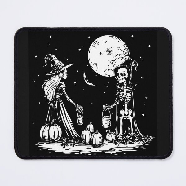 Item preview, Halloween Witch and Skeleton Under Full Moon Gothic Pumpkin Art designed and sold by inkoutninja.
