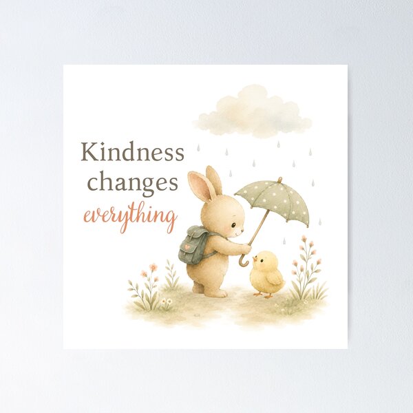 Item preview, Cute Bunny and Chick with Kindness Changes Everything quote designed and sold by Birdsong Blessings.