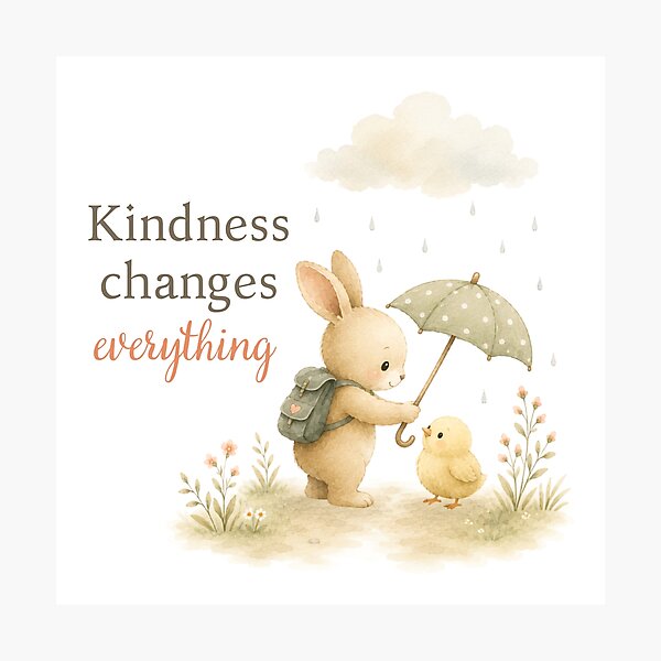 Item preview, Cute Bunny and Chick with Kindness Changes Everything quote designed and sold by Birdsong Blessings.