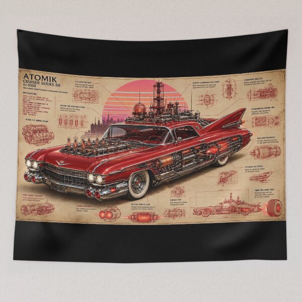 Item preview, Atomic Cruiser Series 88 Blueprint | Retro Futuristic Cadillac | Atompunk Engineering Poster | Vintage Sci-Fi Car Wall Art designed and sold by A-T-H.