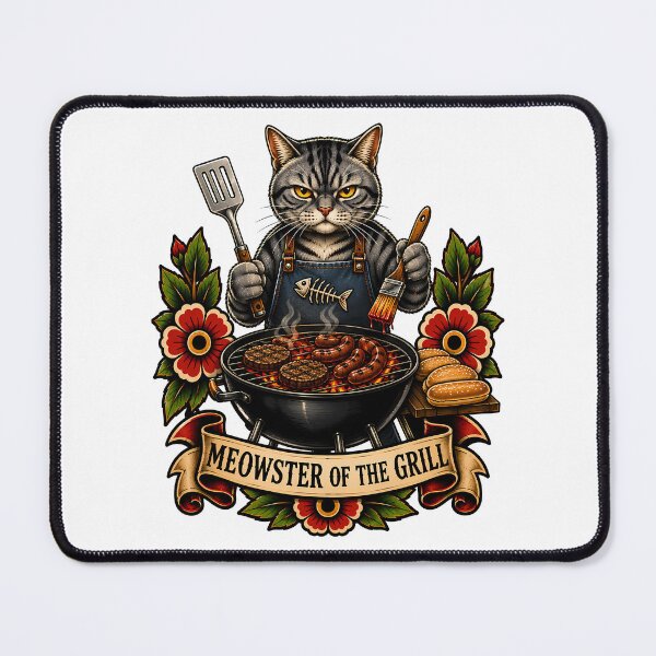 Item preview, Meowster Of The Grill BBQ Chef Cat Tattoo designed and sold by Old's Cool Cat Studio.