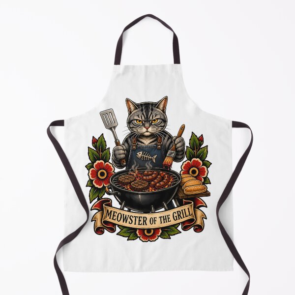 Item preview, Meowster Of The Grill BBQ Chef Cat Tattoo designed and sold by Old's Cool Cat Studio.