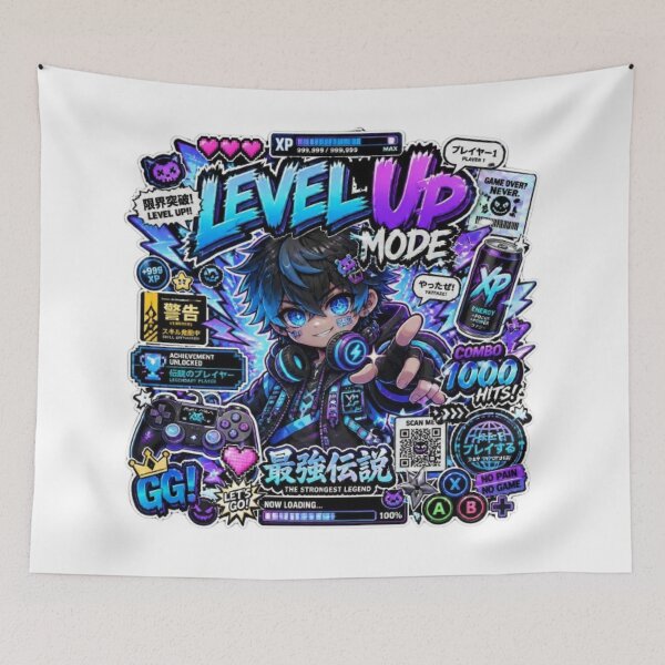 Item preview, LEVEL UP MODE Gaming Sticker | Neon Cyber Gamer Graffiti Art for Gamers designed and sold by Stylestickers55.