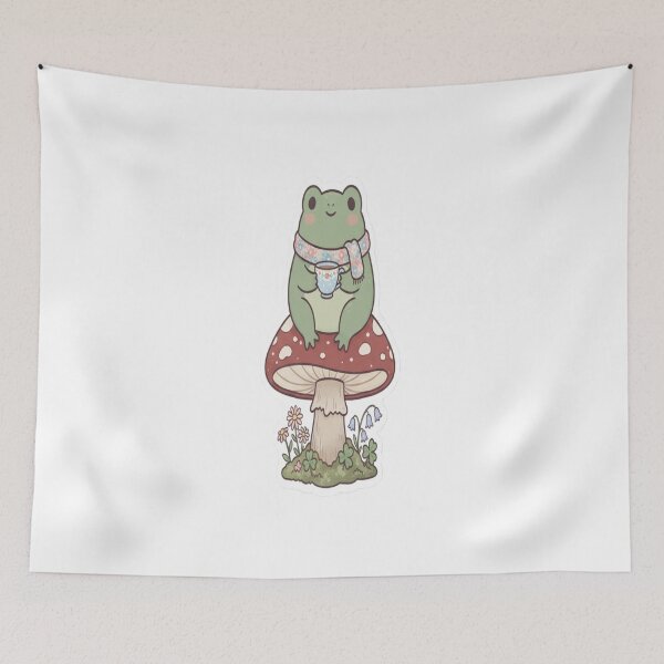Item preview, Cute Frog Drinking Tea on a Mushroom | Kawaii Frog Sticker designed and sold by AdityaShop18.