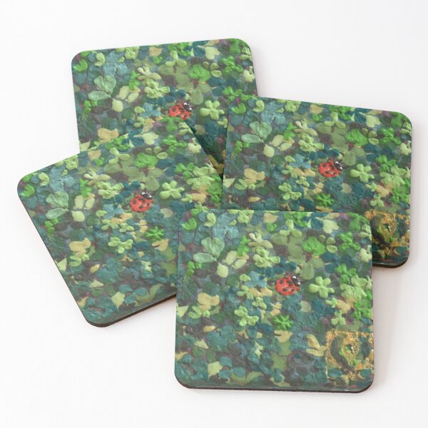 Item preview, Lucky Seven-Spotted Ladybug and Four-Leaf Clover - Japanese Nihonga designed and sold by Reiko-musée.
