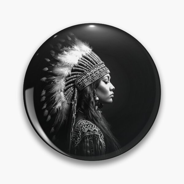 Item preview, Feathered Headdress Woman Profile Monochrome Ornamental Portrait designed and sold by inkoutninja.