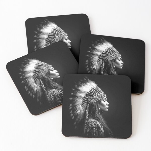 Item preview, Feathered Headdress Woman Profile Monochrome Ornamental Portrait designed and sold by inkoutninja.