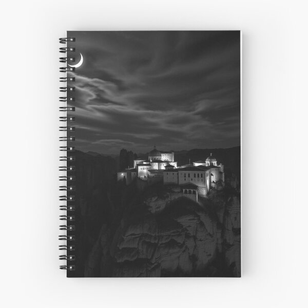 Item preview, Moonlit Monastery on Cliff – Dramatic Black & White Night Photography designed and sold by EllDAV777.