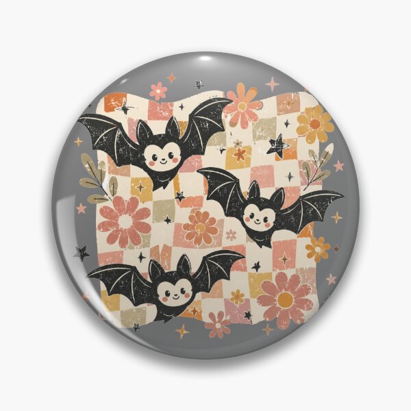 Item preview, Groovy Smiley Bats and Flowers Checkered Retro Halloween Bat Design designed and sold by Yellowriversss.
