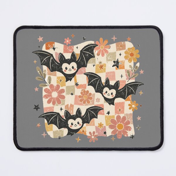 Item preview, Groovy Smiley Bats and Flowers Checkered Retro Halloween Bat Design designed and sold by Yellowriversss.