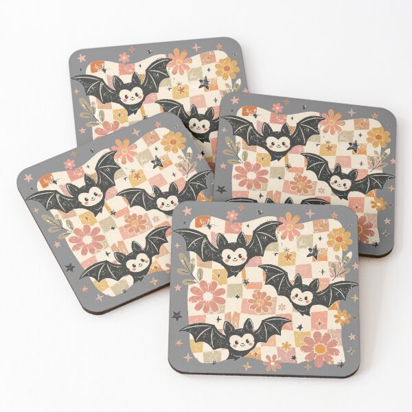 Item preview, Groovy Smiley Bats and Flowers Checkered Retro Halloween Bat Design designed and sold by Yellowriversss.
