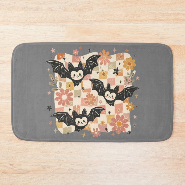 Item preview, Groovy Smiley Bats and Flowers Checkered Retro Halloween Bat Design designed and sold by Yellowriversss.