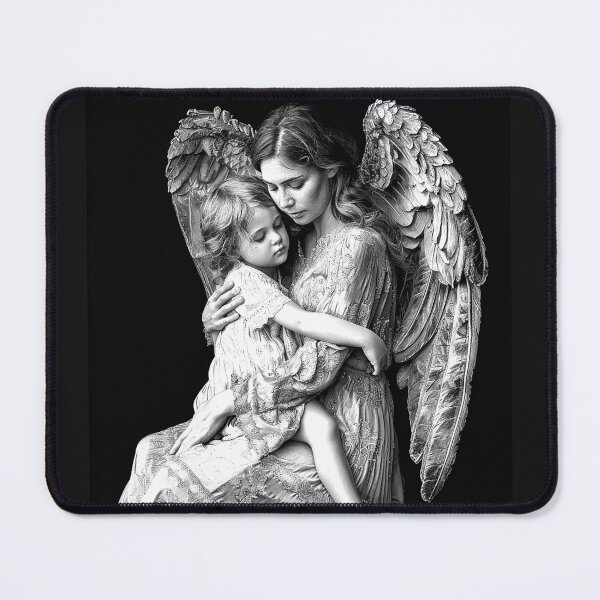 Item preview, Guardian Angel Mother and Child Monochrome Heavenly Embrace designed and sold by inkoutninja.