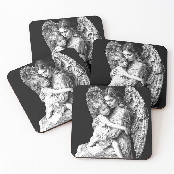 Item preview, Guardian Angel Mother and Child Monochrome Heavenly Embrace designed and sold by inkoutninja.