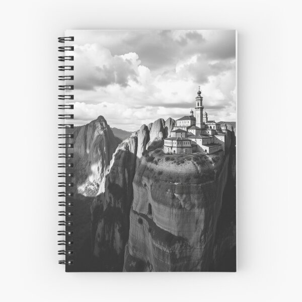Item preview, Dramatic Black & White Meteora Monastery on Cliff – Epic Greek Mountain Landscape Photography designed and sold by EllDAV777.