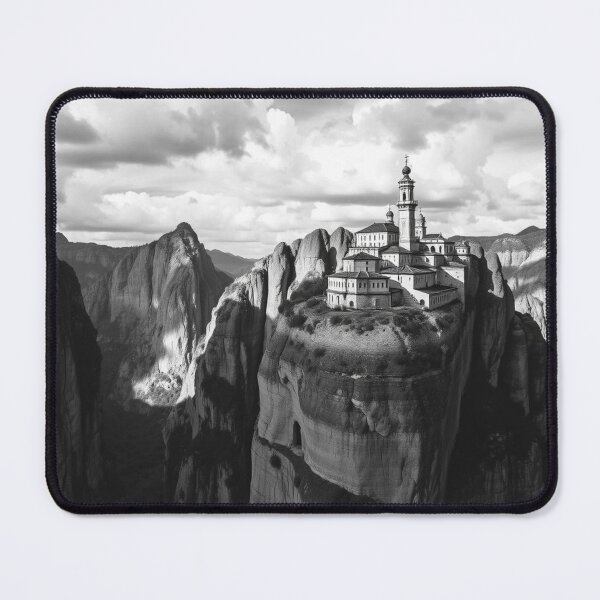 Item preview, Dramatic Black & White Meteora Monastery on Cliff – Epic Greek Mountain Landscape Photography designed and sold by EllDAV777.