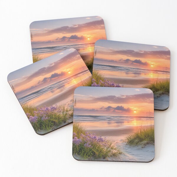 Item preview, Pastel Beach Sunrise with Sea Oats and Coastal Wildflowers designed and sold by Wild Bloom Paws.