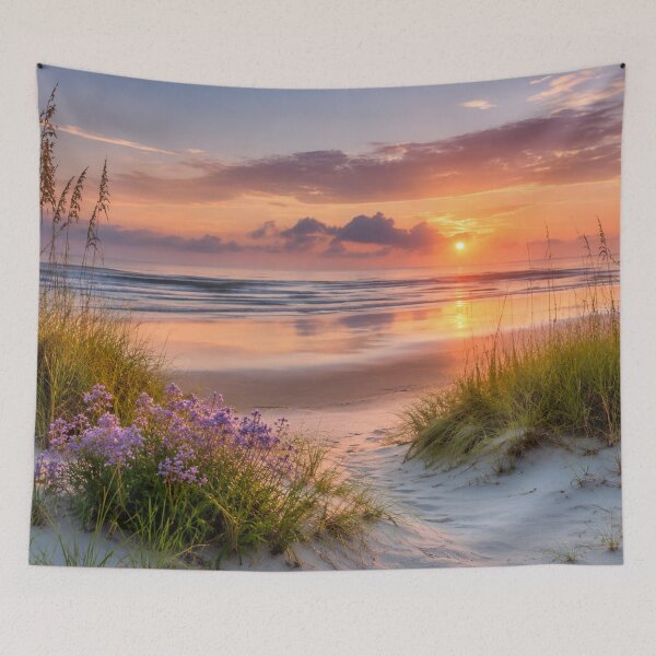 Item preview, Pastel Beach Sunrise with Sea Oats and Coastal Wildflowers designed and sold by Wild Bloom Paws.
