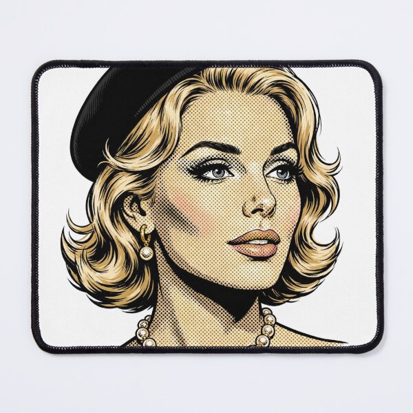 Item preview, Blonde Woman Black Beret - Vintage Pearl Necklace Portrait designed and sold by MAISON SYLVIE.