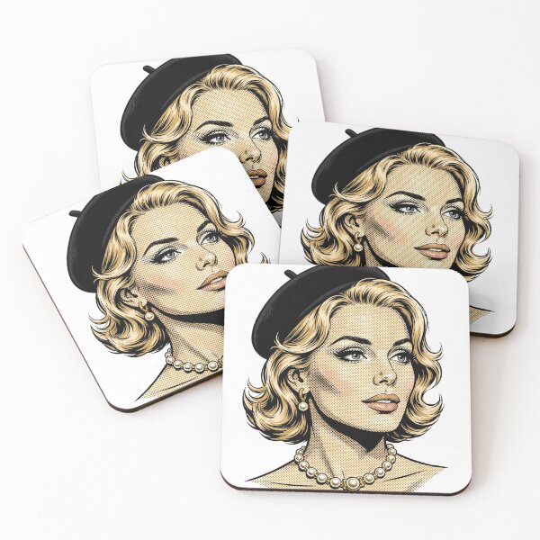 Item preview, Blonde Woman Black Beret - Vintage Pearl Necklace Portrait designed and sold by MAISON SYLVIE.
