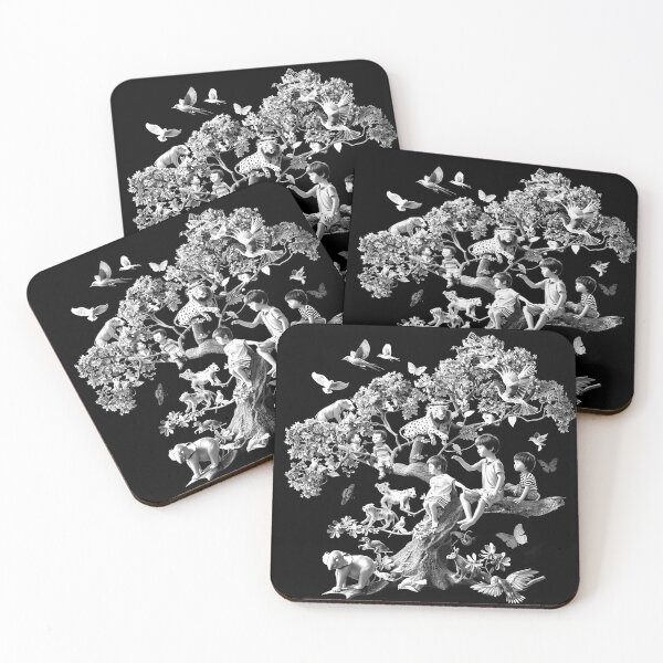 Item preview, Children and Wildlife Tree Monochrome Nature Harmony Art designed and sold by inkoutninja.