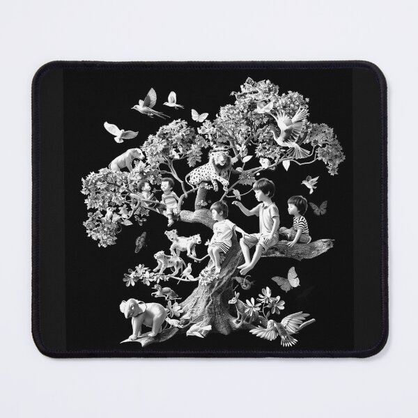 Item preview, Children and Wildlife Tree Monochrome Nature Harmony Art designed and sold by inkoutninja.