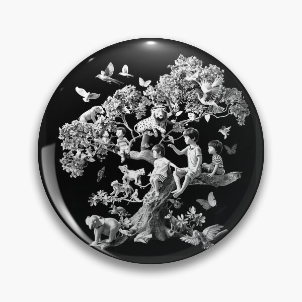 Item preview, Children and Wildlife Tree Monochrome Nature Harmony Art designed and sold by inkoutninja.