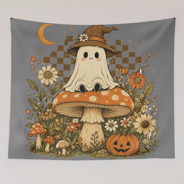 Item preview, Mushroom Ghost Goblincore Retro Forest Cottagecore Fall Halloween Art designed and sold by Yellowriversss.
