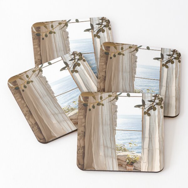 Item preview, Rustic Sea View Window with Olive Branches Art Print designed and sold by Emberearth.