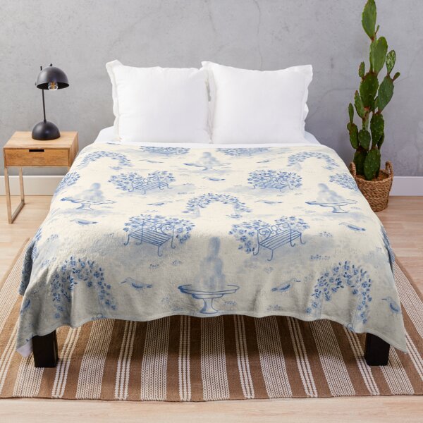 Item preview, Blue Garden Toile - French Rose Garden Fountain Pattern designed and sold by Ema Tudose.