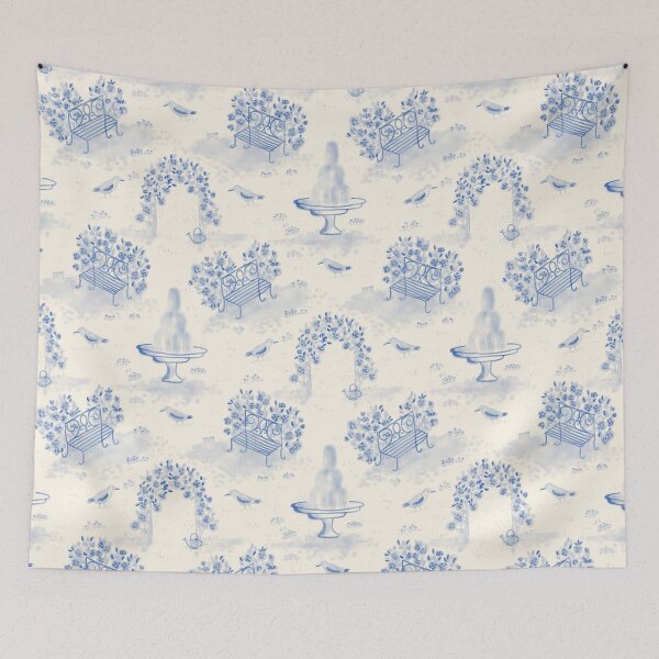 Item preview, Blue Garden Toile - French Rose Garden Fountain Pattern designed and sold by Ema Tudose.