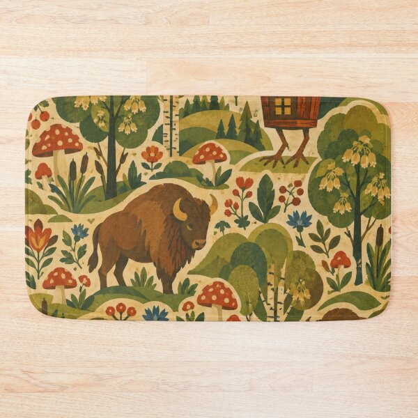 Item preview, Little Forest Friends — Bison & Wildflowers Pattern designed and sold by WanderEastArt.