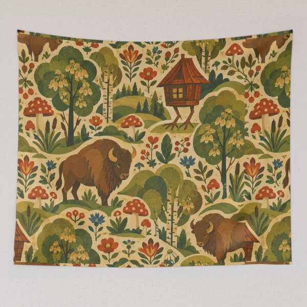 Item preview, Little Forest Friends — Bison & Wildflowers Pattern designed and sold by WanderEastArt.