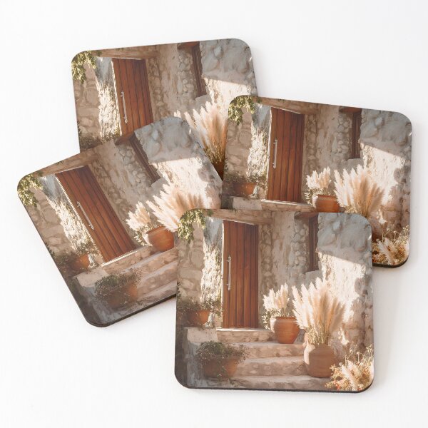 Item preview, Rustic Tuscan Stone Steps with Terracotta Pots and Pampas Grass Art Print designed and sold by Emberearth.