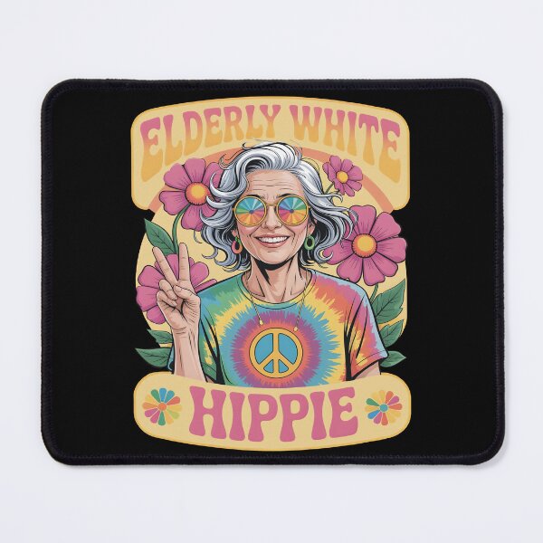 Item preview, Elderly White Hippie Woman Peace Sign Retro Flower Power designed and sold by SkymarArt.