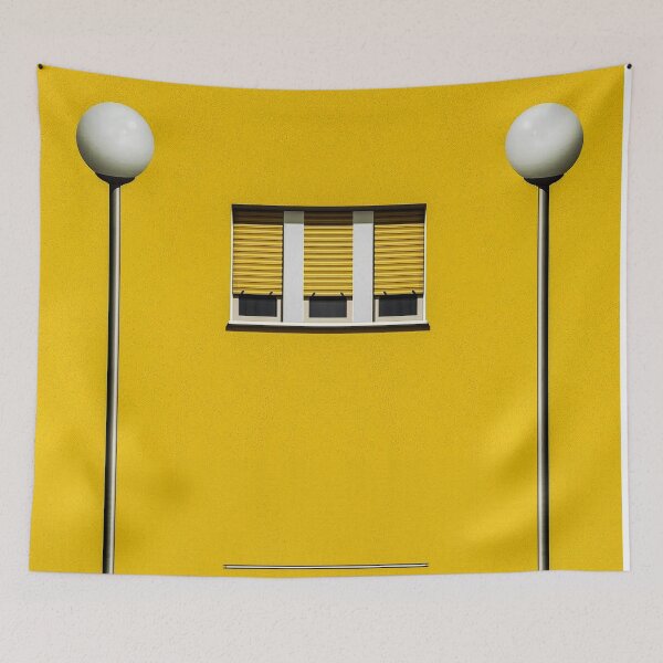 Item preview, golden yellow window with symmeteric street lamps designed and sold by mister-john.