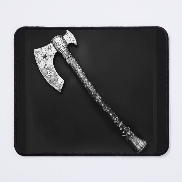 Item preview, Runic Viking Battle Axe Monochrome Norse Weapon Art designed and sold by inkoutninja.